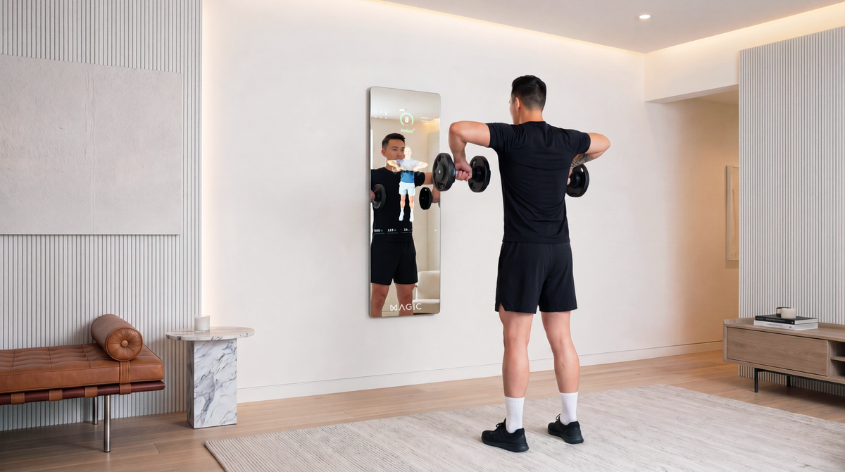 Person training at home with the Magic Mirror